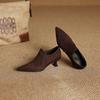 Krazing Pot Sheep Suede Autumn Winter Shoes Stiletto Med Heels Size 43 Size 42 Pointed Toe Concise Style Deep Mouth Pumps