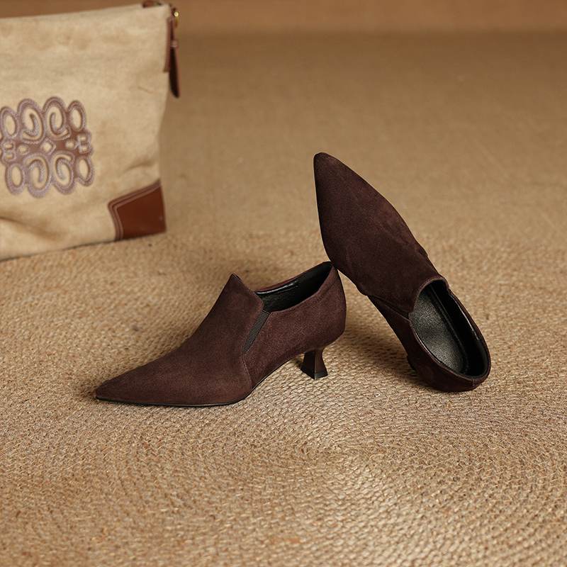 Krazing Pot Sheep Suede Autumn Winter Shoes Stiletto Med Heels Size 43 Size 42 Pointed Toe Concise Style Deep Mouth Pumps