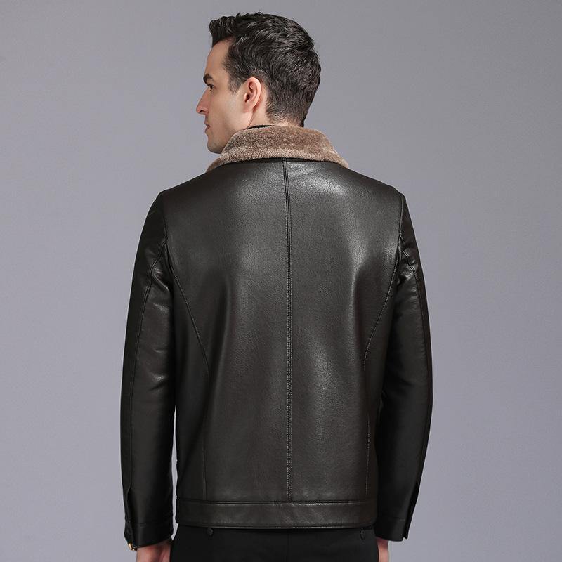 Genuine Leather Jacket Men's Fur Integrated Velvet Thickened Leather Jacket Lapel Zipper Jacket Winter Dad Wear Sheepskin