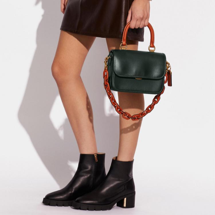 Coach Rogue 22 Flap Chain Quilted Leather Accordion Bag Women Shoulder Bag White Dark-Green Caramel-Brown C6860-B4SZG