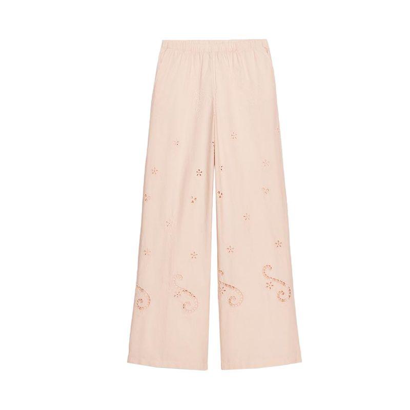Summer New Balloon Version Tops 7200007 Embroider Cotton Mid Waist Casual Pants 7200406