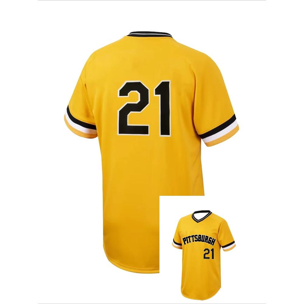 Fashion Baseball Jersey Breathable Baseball Shirt Quick Dry Baseball Uniform Short Sleeve NO. 21 V-Neck T-Shirt Sweatshirt Moto