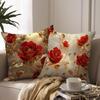 Red Rose & Gold Accent Pillowcase: Shimmering Festive Pattern Cushion Cover For Luxe Holiday Home Sofa Decor