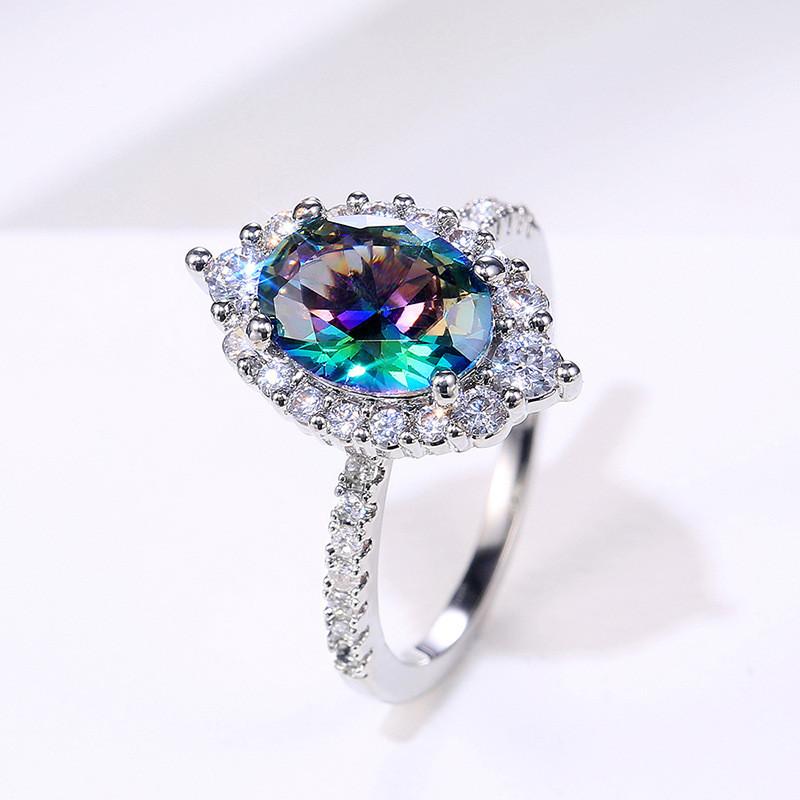 CopperAAA Oval Colorful Cubic Zirconia Wedding Bands Engagement Rings For Women Minimalist Jewelry