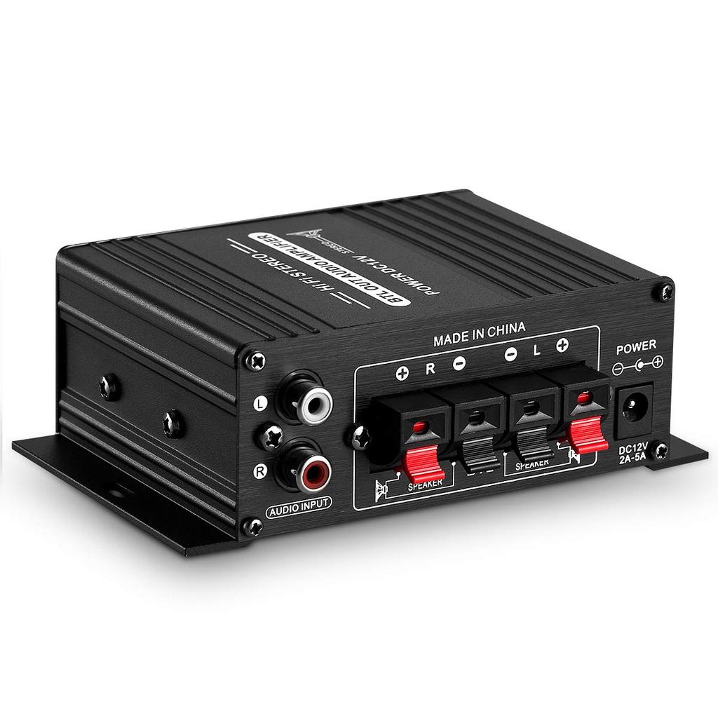 AK-170 Motorcycle Stereo Digital Power Amplifier, Compact 12V Digital Amplifier with 12V/5A Power Adapter