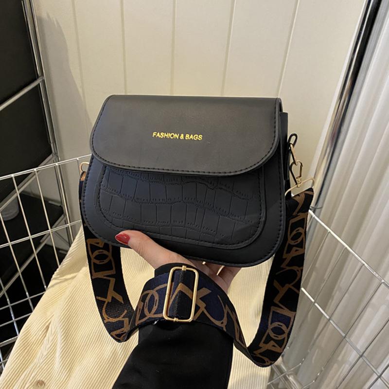 

Простые сумки-седла через плечо из искусственной ПУ кожи однотонные сумки кроссбоди с широким ремнем клатч и сумочка для женщин девушек AVE 19.5x6.5x15.5cm чёрный