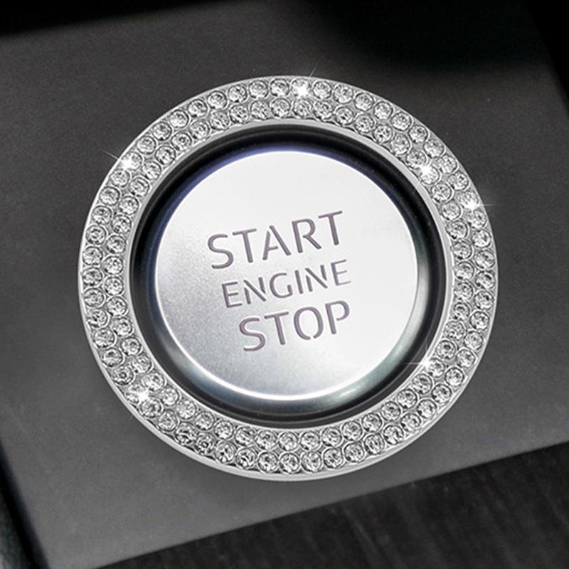 Car One-Click Engine Start Stop Switch Button Cover Double Crystal Rhinestone Sticker Ignition Start Switch Protector Ring