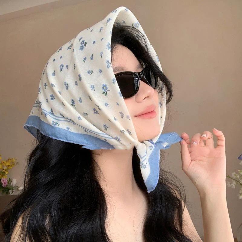 Vintage Floral Headscarf Women Bandana Head Wrap Hair Clips Headwear Summer Travel Beach Hair Accessories