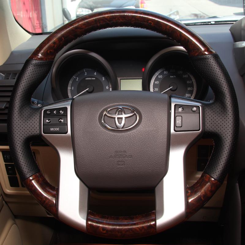 

для Toyota Land Cruiser Prado 2010-2017 Ручна прошивка нековзка чорна шкіра текстура персикового дерева чохол на кермо автомобіля style 1