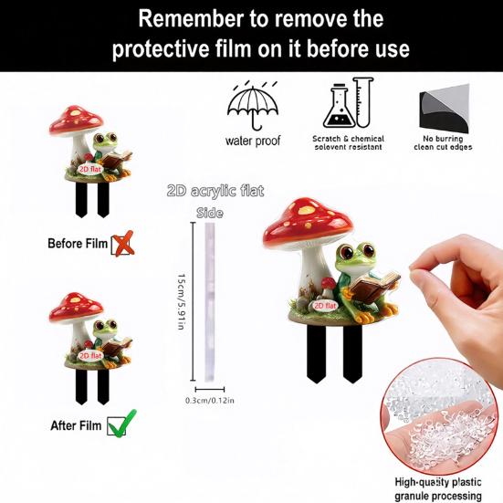 Yousheng Cartoon Frog Garden Stake, 2D Acrylic Cute Frog Garden Decoration, Waterproof Outdoor Yard Art Stake for Lawn Flower Bed Planter