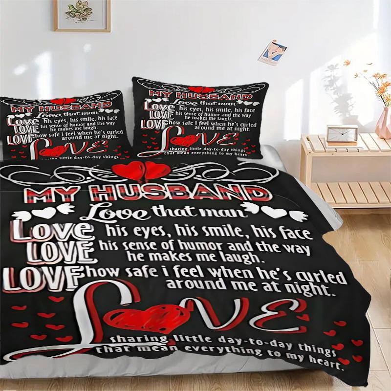 

3pcs Husband Appreciation Quote Duvet Cover Set, Soft Comfortable Duvet Cover,Guest Room (1*Duvet Cover + 2*Pillowcase, Without Core) yy251104172 135x200cm