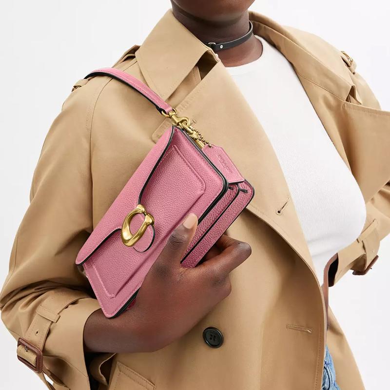 Coach Tabby 20 Logo Snap Fastening Polished Pebbled Leather Handy Crossbody Shoulder Bag Small Women's Pink