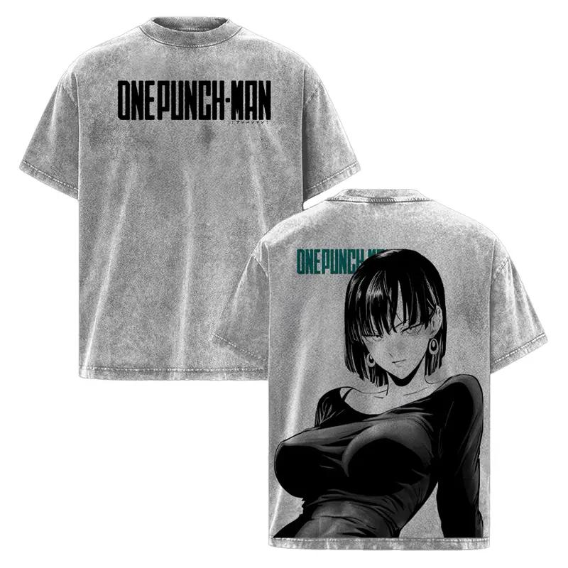 ONE PUNCH MAN Fubuki Graphic T-shirt Manga Print Vintage Washed Oversized T Shirt Men Women Clothing Cotton Short Sleeve Tee Top XXL серый 1700₽