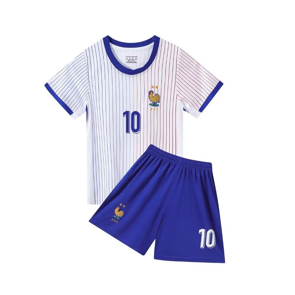 24-25 France Extérieur N°. 10 Maillots de Football Équipe Nationale Vêtements pour Enfants Ensemble pour Enfants Taille 14-30