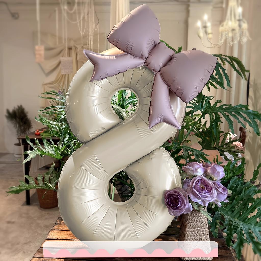 2 pcs/set 32inch cream digital with pink bow aluminum foil balloons suitable for decorating outdoor party scenes for birthdays