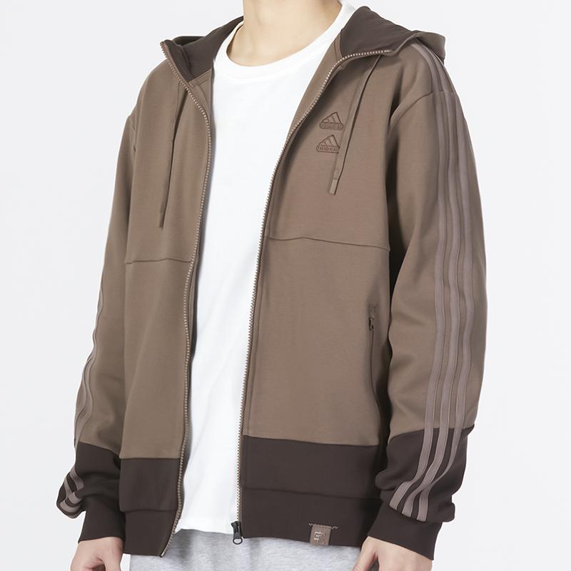 Adidas Essentials 3-Stripes Sports Casual Hooded Jacket Men Outerwear Coffee IA6966