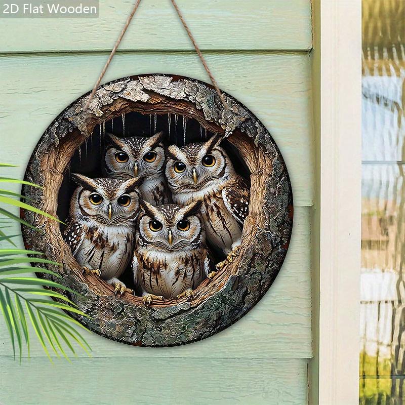 Retro Owl Family Tree Hole Wooden Sign - Rustic Decorative Plaque for Home & Office Decor - Ideal Window Hanging Ornament - Perfect for Room Decor