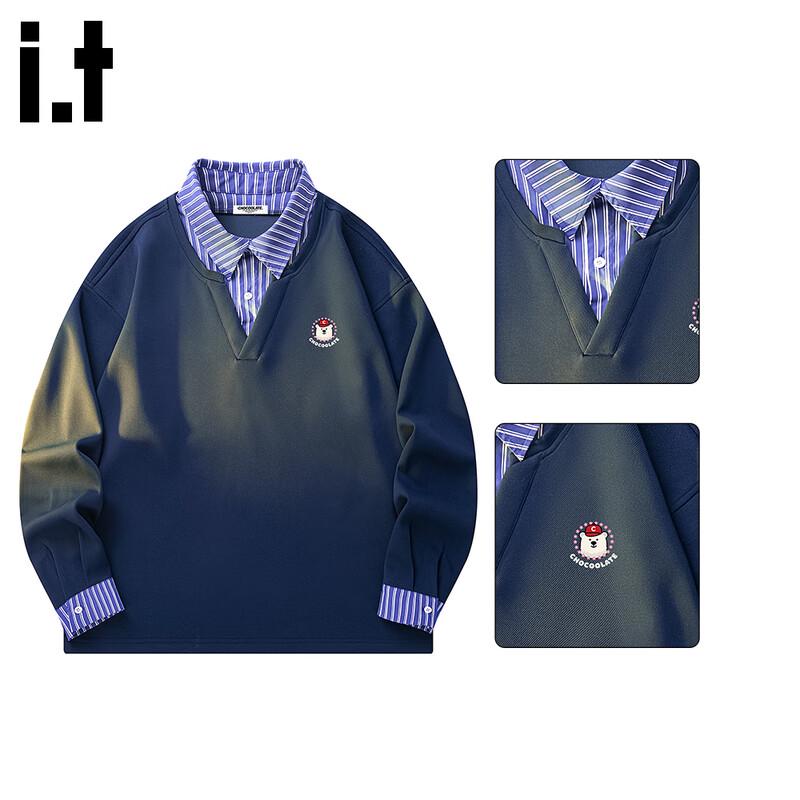 Women's Faux Two-Piece Collared Long Sleeve Sweatshirt