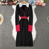 Autumn Winter Women Elegant Notched Collar Knitted Sweater Blazer Slim Bodycon Dresses