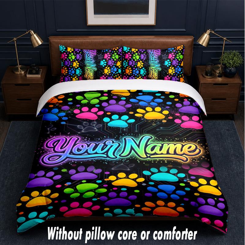 Neon Theme Custom Text Or Name 3Pcs Bedding Set,1 Flat Sheet & 2 Pillowcases Personalized Home Bedding