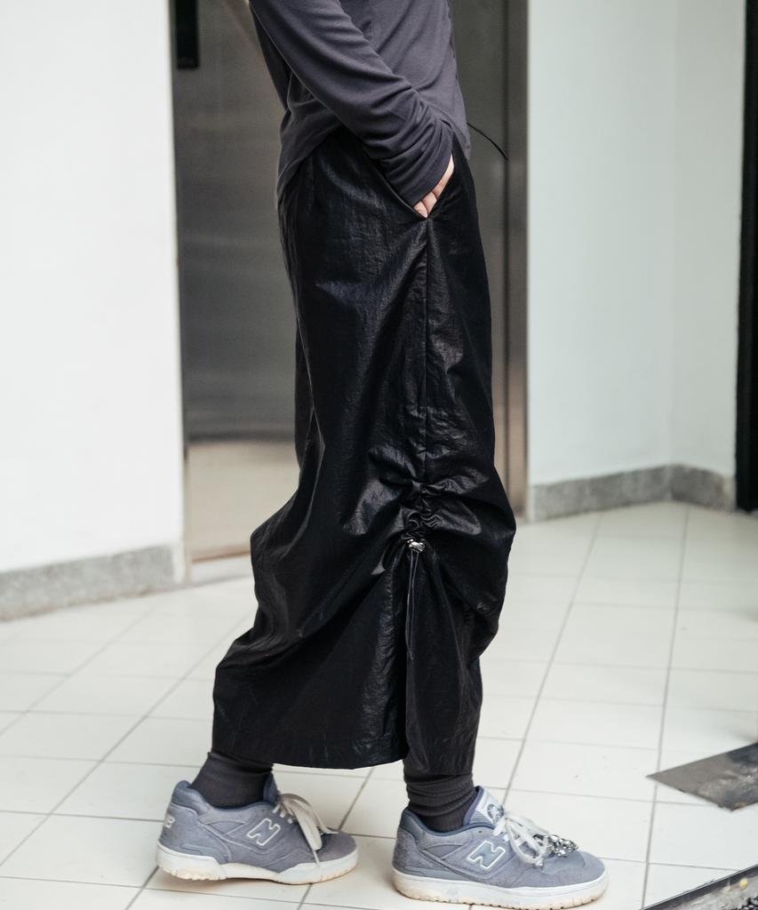 High School Disco String Slit Long Skirt_Black