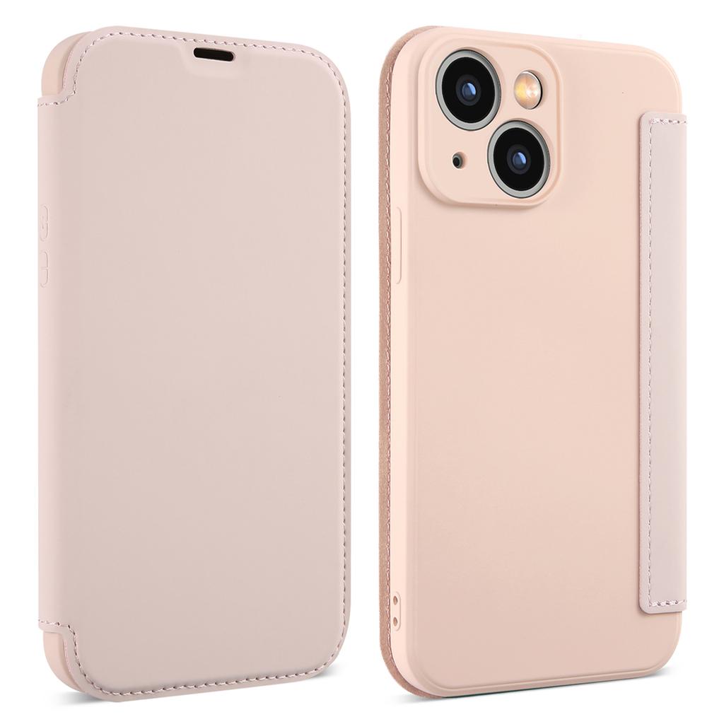 For iPhone 15 Card Holder Kickstand Liquid Silicone Bump Proof Protective Case Skin-touch Phone Cover