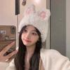 Fluffy Rabbit Ear Beanies Solid Color Winter Outdoor Warm Cap Knitted Plush Hat  Outdoor Activities