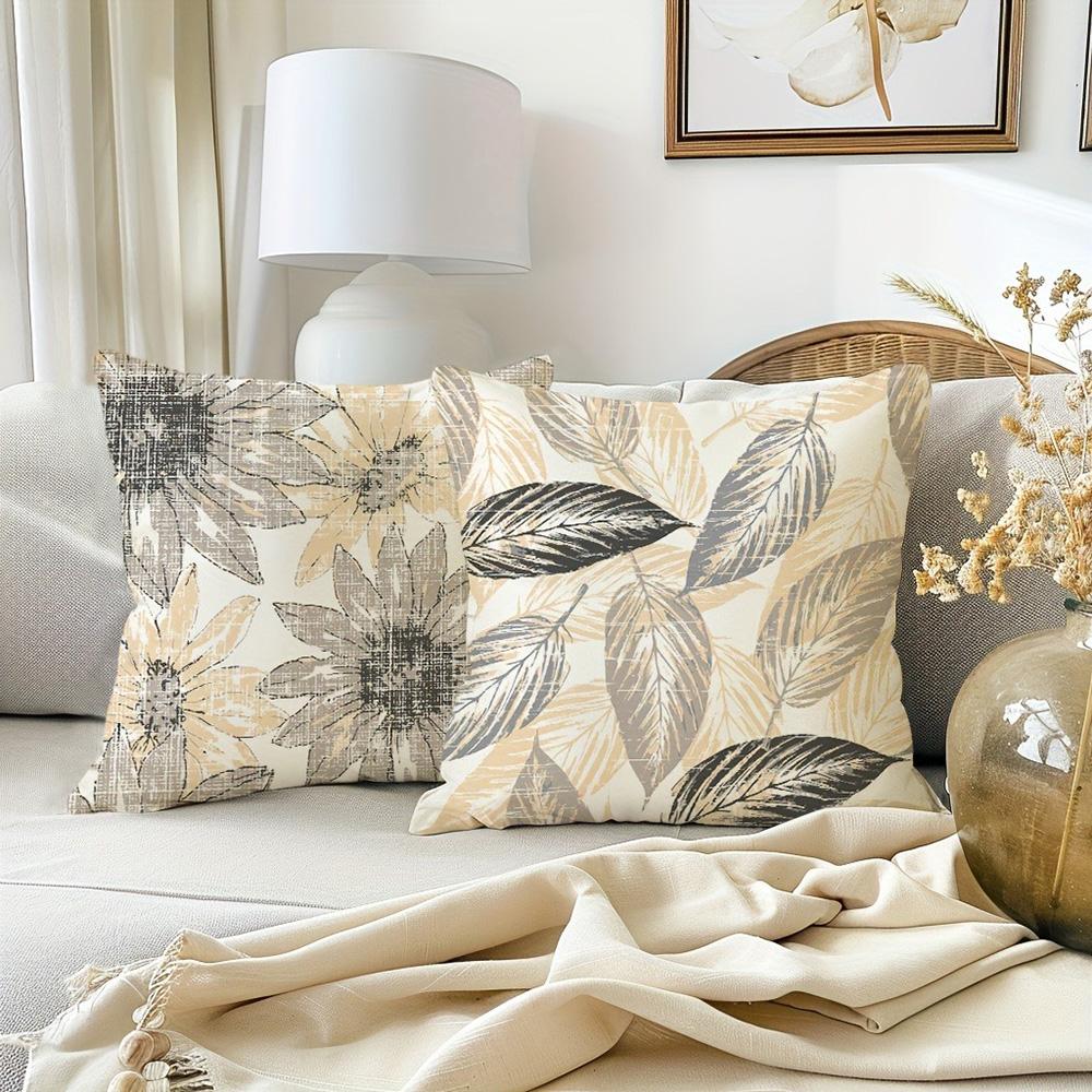 Short Plush Material Pillowcasefour Exquisite Pillowcases With Floral, Geometric, And Leaf Patterns For Ultimate Comfort Sofa Cu