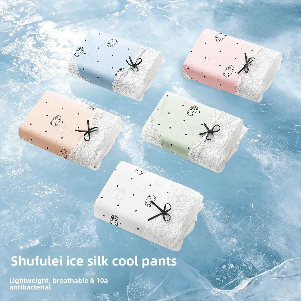 Ladies Spring and Summer New Lovely 10A Antibacterial Pure Cotton Crotch Ice Silk Briefs