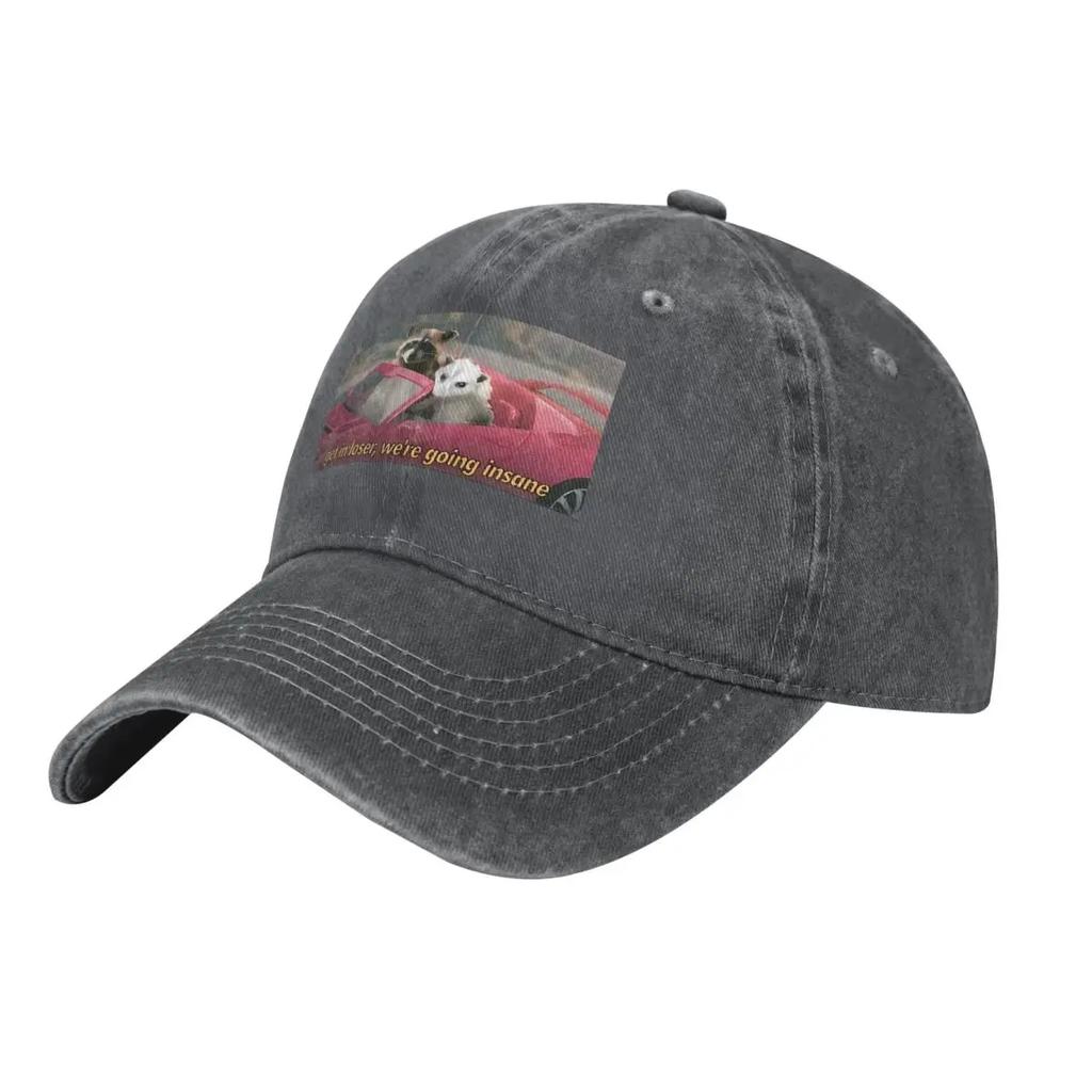 Get In Loser Were Going Insane Raccoon  Possum Meme Casual Cotton Loose Fit demin Cap Breathable Design Caps Baseball Cap