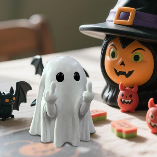 Halloween Finger Ghost Figurine Spooky Resin Light-up Ghost Statue for Halloween Home Tabletop Tray Shelf Decor