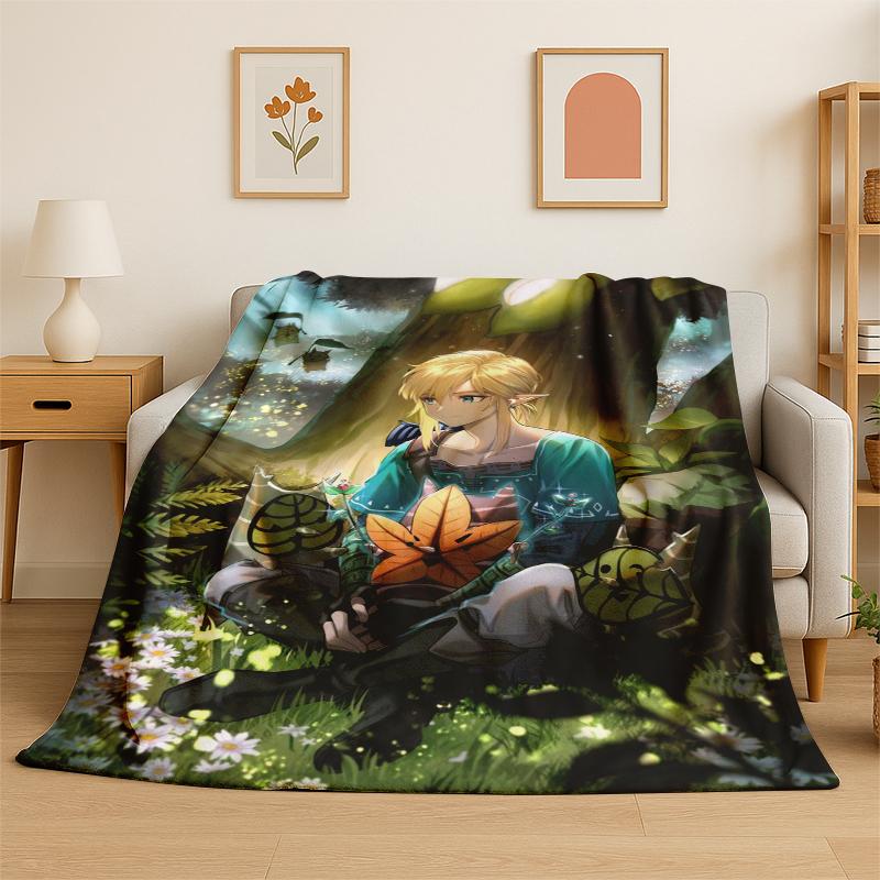 Classic Game Z-Zelda Cartoon Link Flannel Blanket Soft Warm Throw Blanket for Bedroom Living Room Bed Travel Camping Picnic