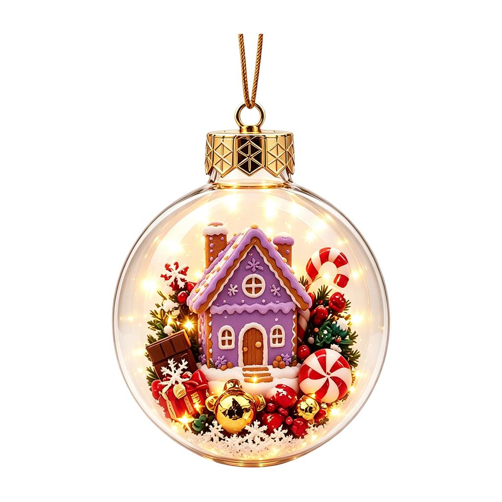 Purple 3D Christmas Tree Ornament with Warm Light, Transparent Ball with Christmas Scene, Festive Hanging Decoration for Christmas Tree