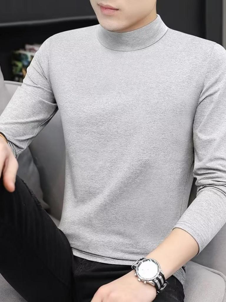 Tingxin Men's Slim Fit Modal Long-Sleeve Mid-Neck T-Shirt