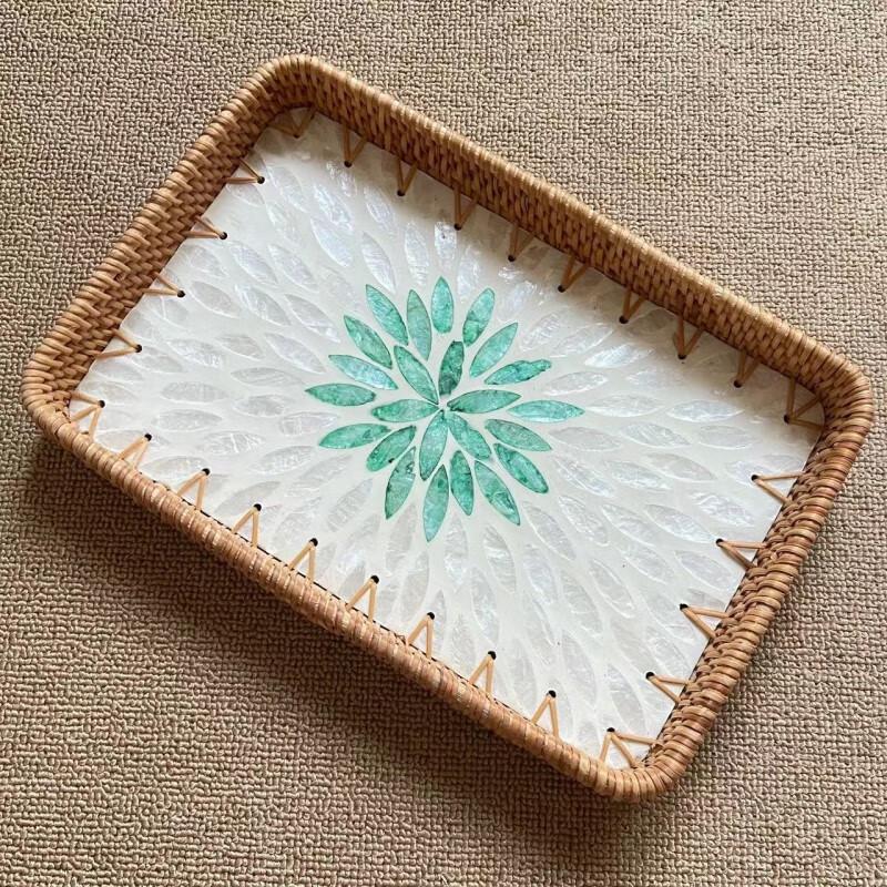 Rattan Woven Shell Serving & Storage Tray Set