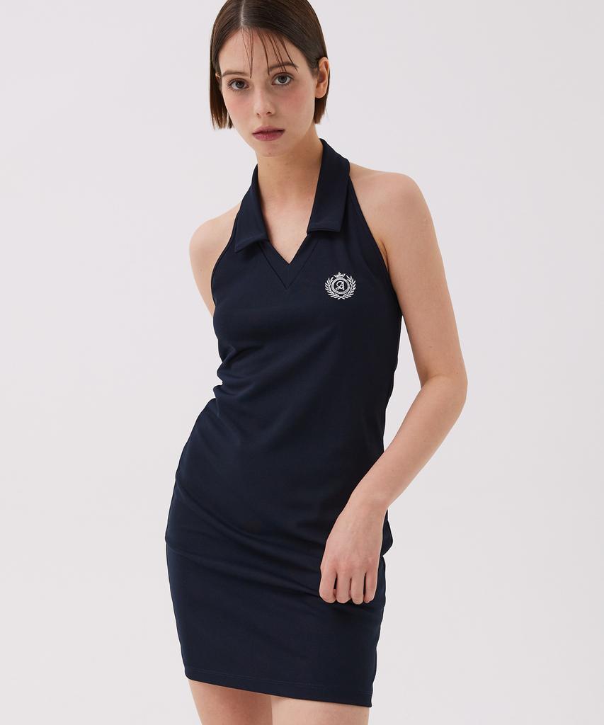 AWESOME STUDIO Collar Halterneck Mini Dress Sky Blue