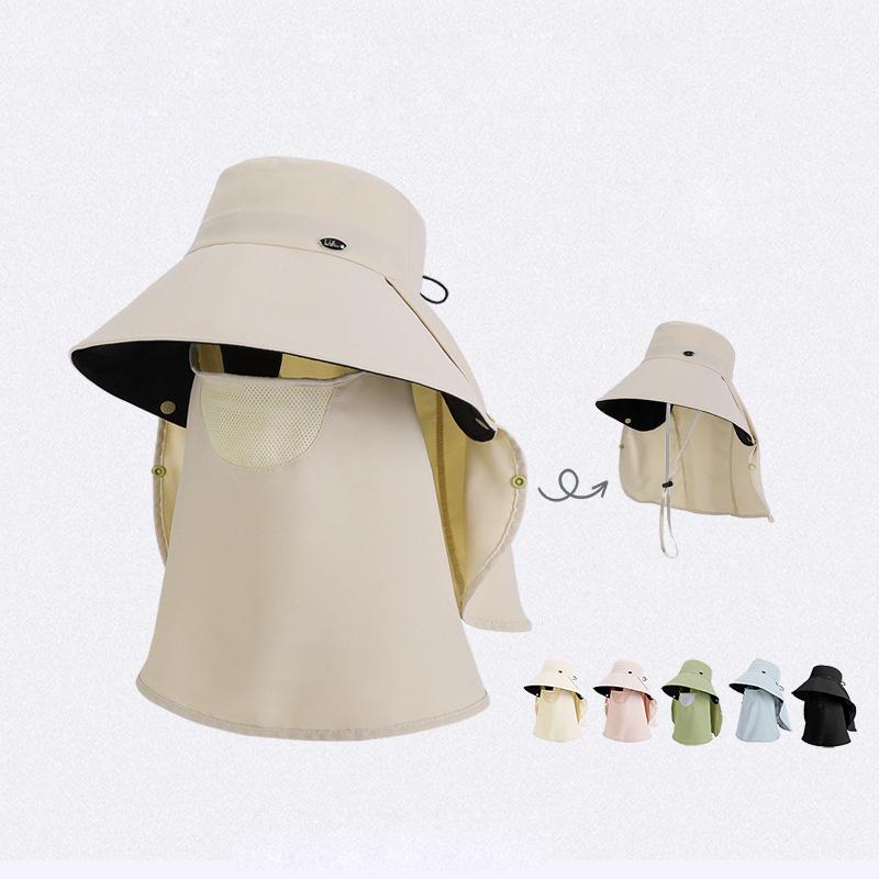 Spring Summer Sun Hat Women's Outdoor Cycling Shawl Neck Protection Sunscreen Removable Mask Large Brim Fisherman Hat