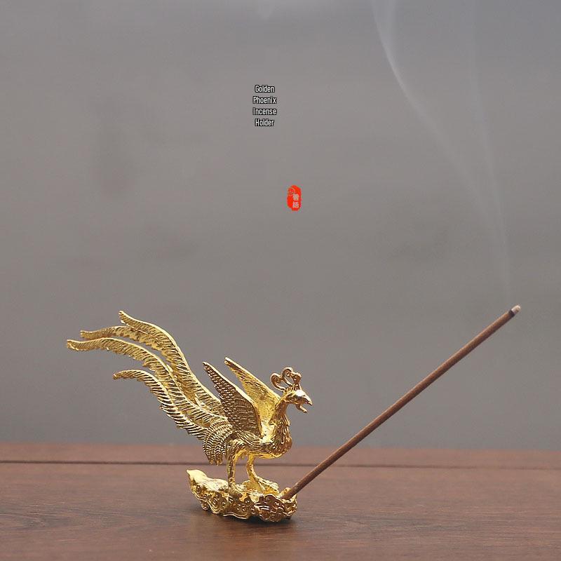 

Antique Copper-Gold Phoenix Incense Burner - Portable Alloy Holder Ornament