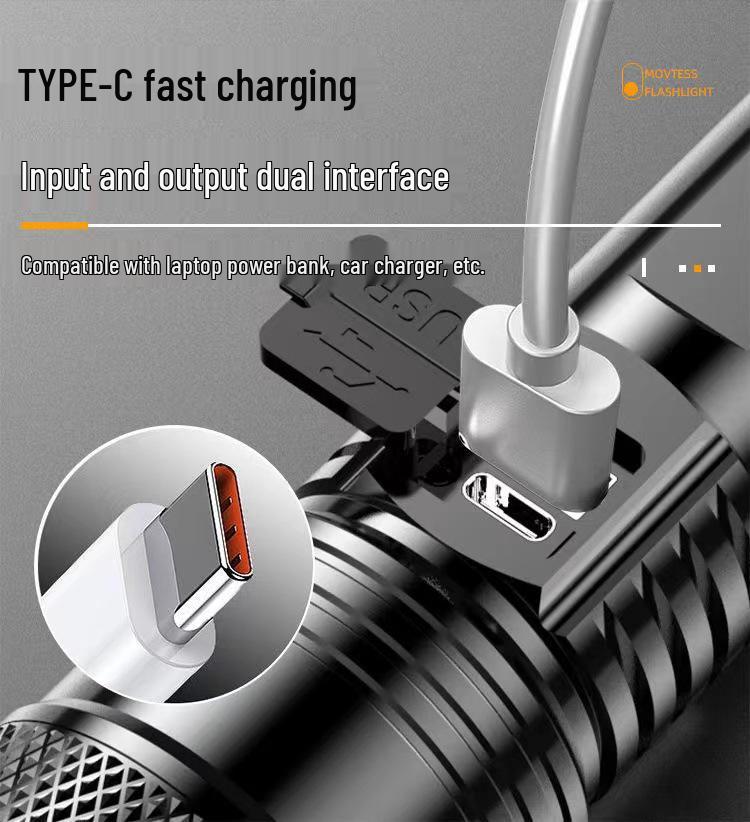 Rechargeable High-Power LED Flashlight with Telescopic Zoom, Super Bright Long-Range Spotlight for Outdoor and Household Use