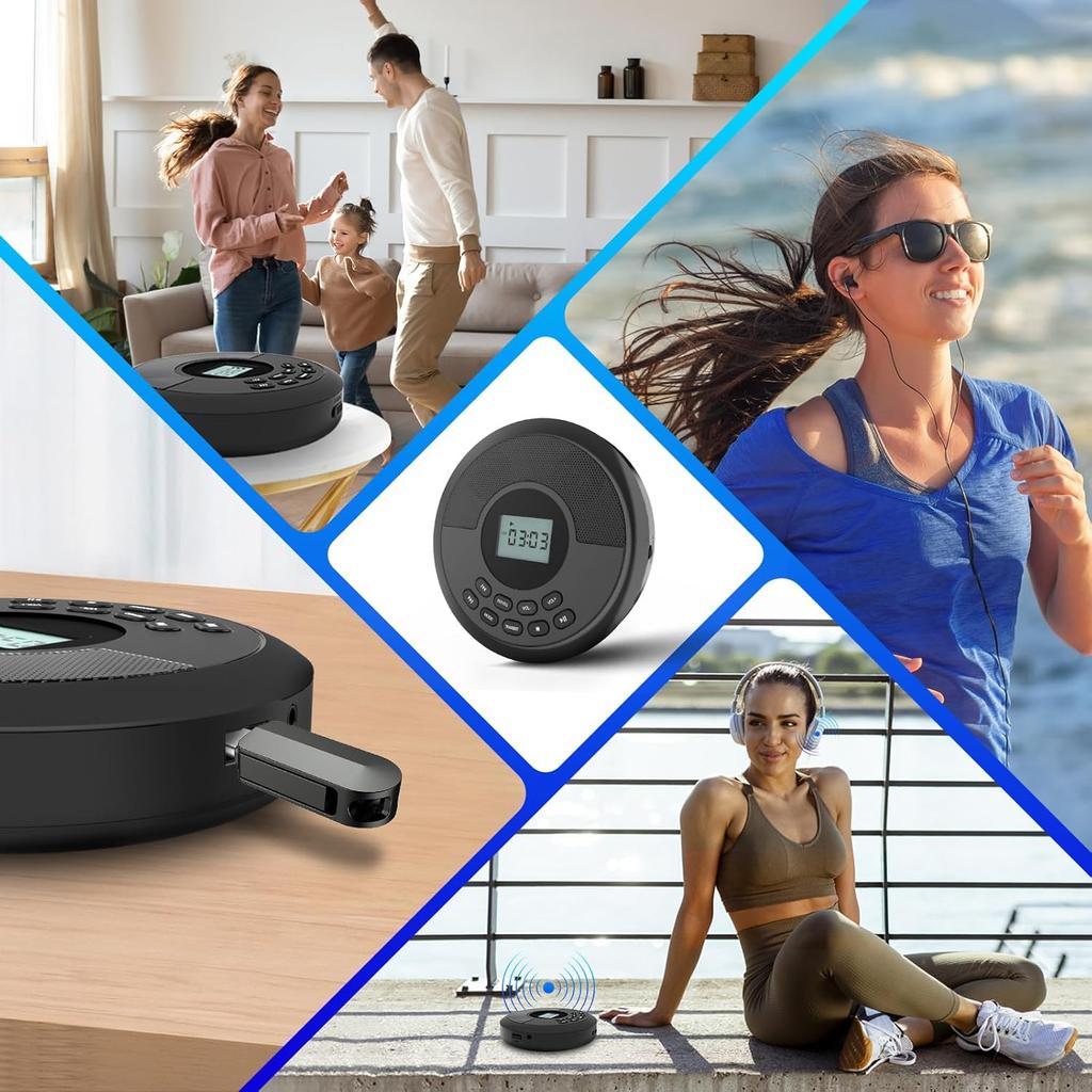 Φορητό CD Player για Αυτοκίνητο με Διπλά Στερεοφωνικά Ηχεία και Προστασία Anti-Skip, Φορητό CD Player Επαναφορτιζόμενο με Ακουστικά