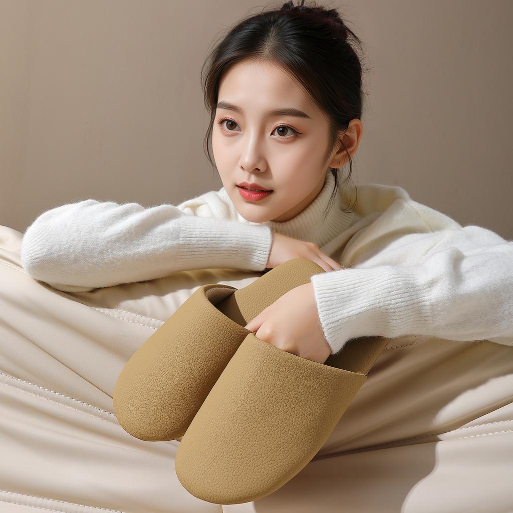 Japonské tiché pantofle jaro a podzim vnitřní domácí nové protiskluzové měkká podrážka PU kůže domácí pohostinné pantofle