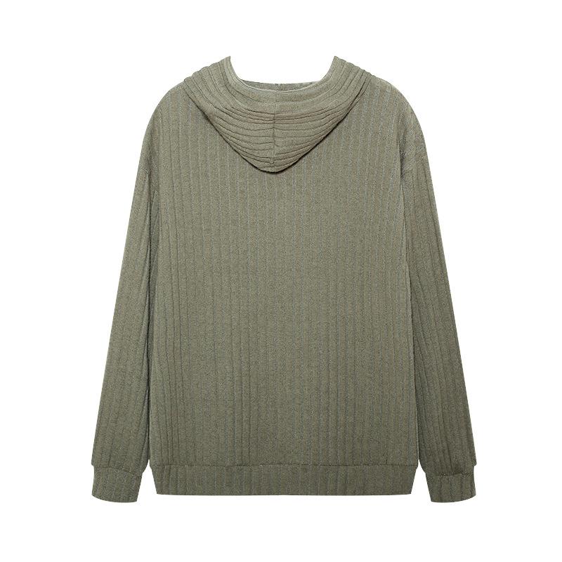 2024 Euro-American Autumn/Winter Knit Hooded Ribbed Kangaroo Pocket Sweatshirt