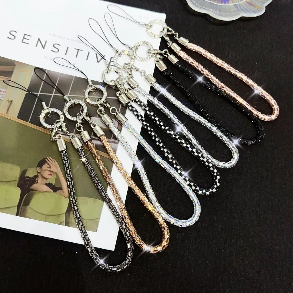 Phone Wrist Strap Lanyard Hand Strap Square Rhinestones Decor,Length: 25cm