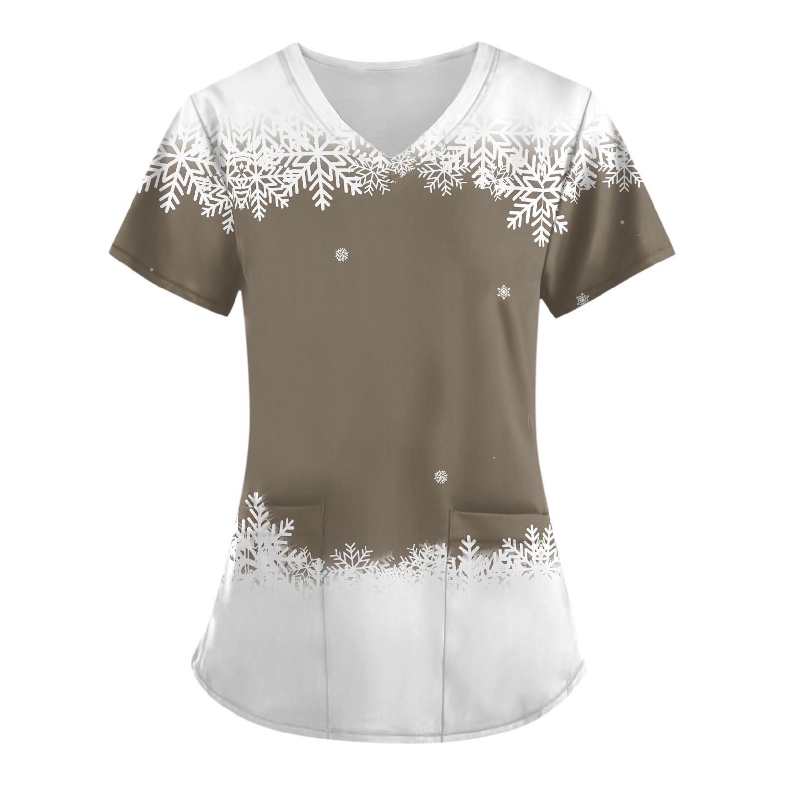 

Женская мода, рабочая одежда с v-образным вырезом, короткими рукавами и карманами, топы с принтом, летние топы для женщин XXXXXL кофейный