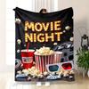 Movie Night Flannel Blanket, Soda Film Reel Design Black Accents for Home Theater Camping Couch, Cinematic Christmas Gift