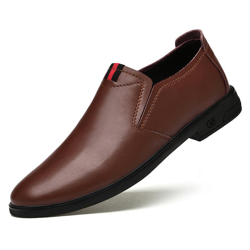 Men's Casual Cowhide Slip-on Loafers - Spring and Autumn Leather Shoes, Large Size Lazy Fit