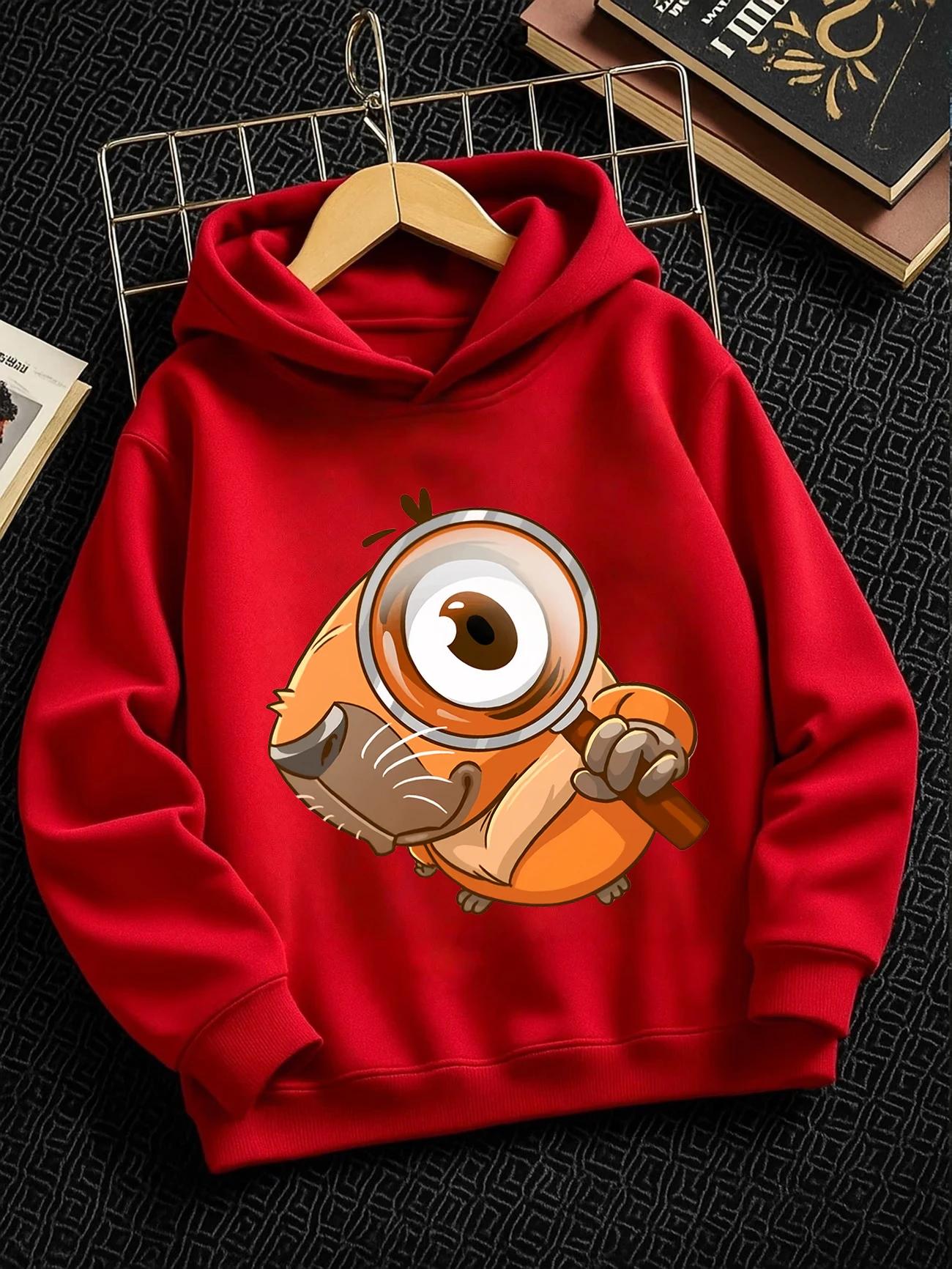 Bouncy Capybara Kids Hooded Sweatshirt Summer Cute Cartoon Crewneck Boys Girls Ages 3-14 100