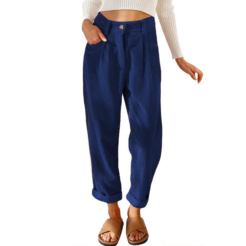 Women's Fall Corduroy Pants High Waist Relaxed Straight Leg Trousers Solid Color Casual Lounge Pant