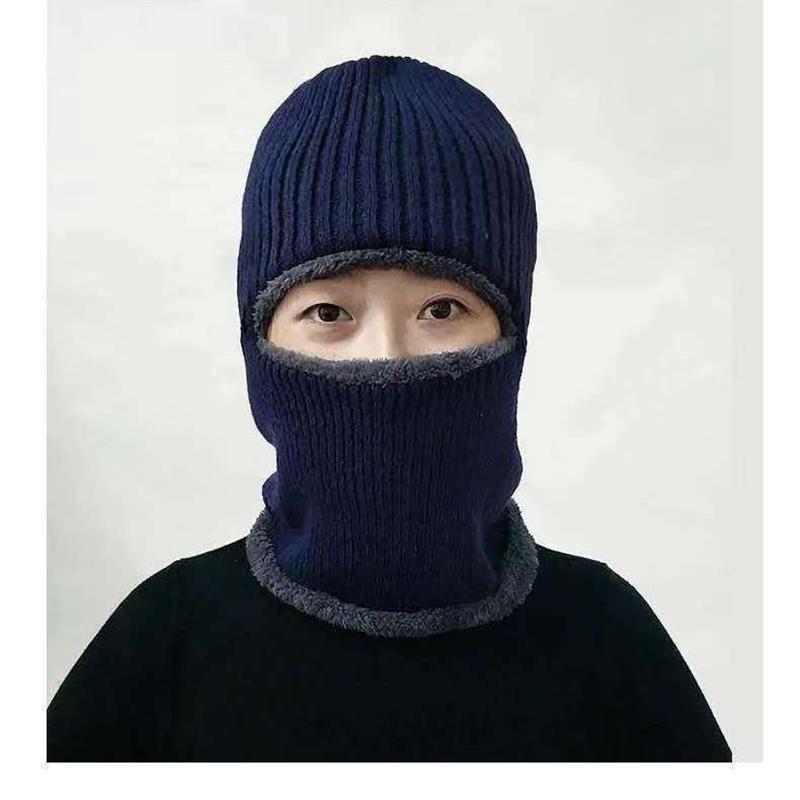 

Thickened Winter Cap 2 In 1 Balaclava Hat Full Face Protection For Elderly Adults Winter Outings Daily Wear Earmuffs Hat Knitted темно-синього кольору