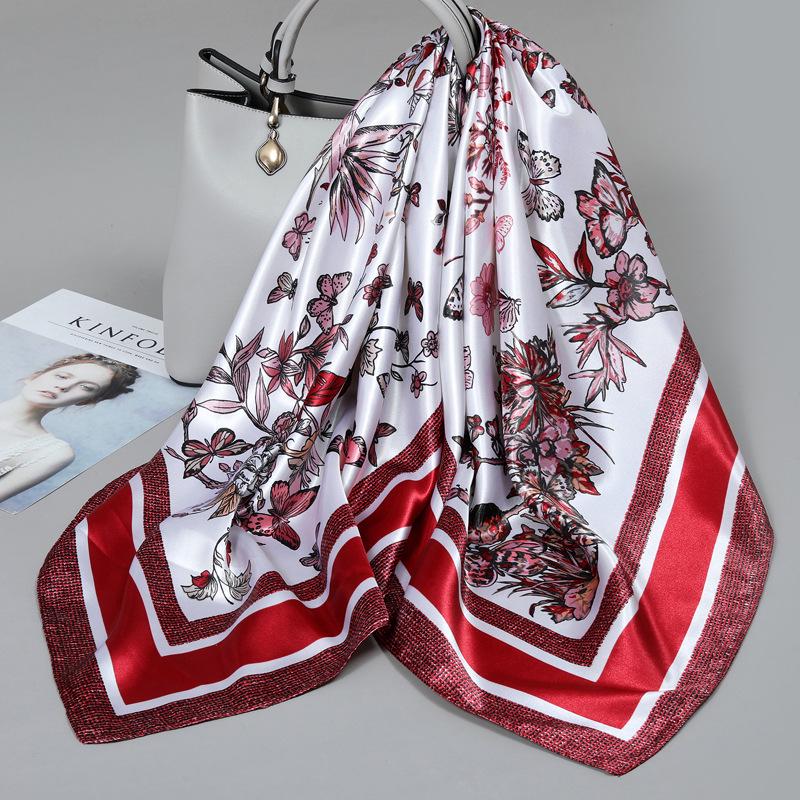 Foulard quadrato in seta stile influencer: Sciarpa da collo da donna alla moda, Sciarpa, Protezione solare, Garza stampata, Accessorio per abbigliamento professionale